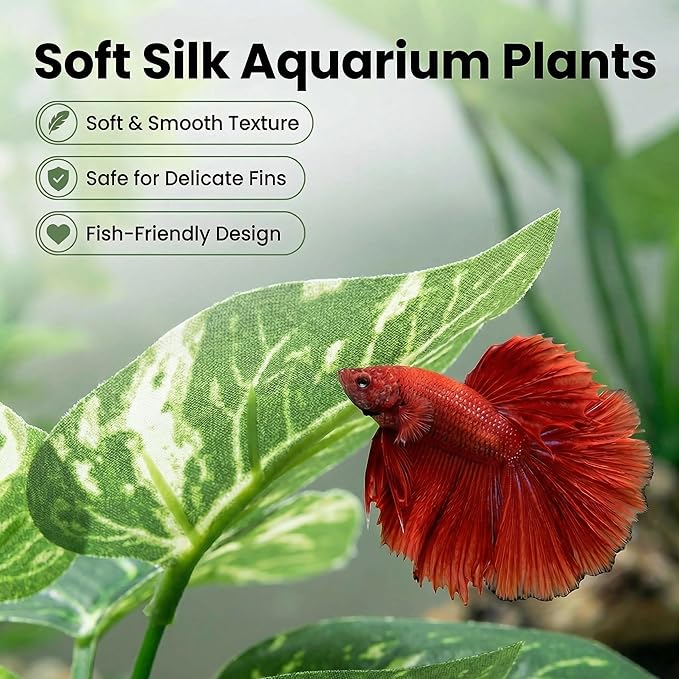 10 Pack Silk Aquarium Plants Fish Tank Decorations - Soft Fin-Safe Fish Tank Plants Large Aquarium Decor for 5-40 Gallon Betta, Goldfish & Reptiles Tanks Accessories