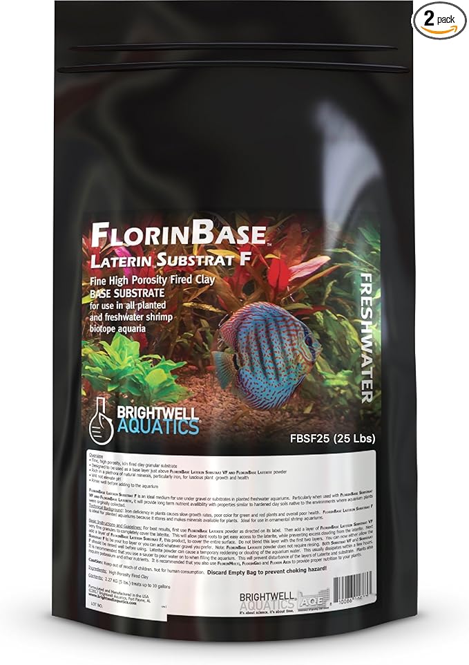 Brightwell Aquatics FlorinBase Laterin Substrat F - Fine Granular High Porosity Clay Base Substrate for Planted and Freshwater Shrimp Aquaria, 25 lbs, Model:FBSF25