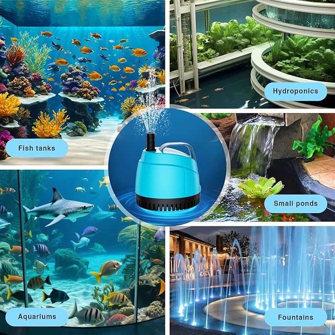 700GPH Submersible Water Pump Ultra Quiet (2600L/H, 40W),Bottom Suction Pond Outdoor Fountain Pump with 3 Nozzles,8ft Lift,Adjustable Flow for Koi Pond,Waterfall,Aquarium,Hydroponic Systems