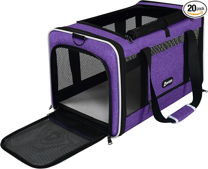 GAPZER Per Carrier for Cat 18x11x11 Inch FAA Complaint, Kitten Taxi Top Load Soft Cloth Bag, Small Animal Portable in Cabin Crate Shih Tzu Dog Kennel Carry Case, 4-Sided-Ventilated Kitty Purse Purple
