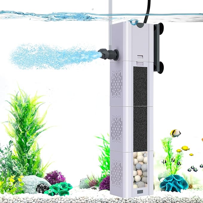 320 GPH 4-In-1 Aquarium Filter, 60-120 Gallon Fish Tank Filters (20 W) | Fish Filter, Filtration And Oxygenation, Filter for Fish Tank with Biochemical Cotton, Ceramic Beads, Turtle Tank Filter