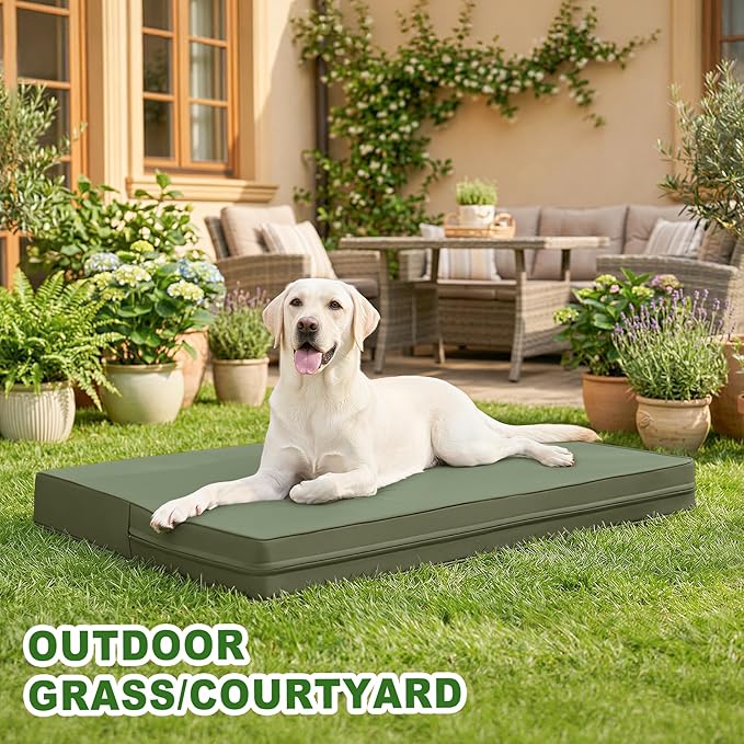 Vonabem Outdoor Dog Bed Waterproof Washable, XXL Crate Pad 48 Inch, Cooling Wipeable Leather Pet Beds with Removable Cover Reversible, Durable Anti-Slip Kennel Pads 47"x29" Green