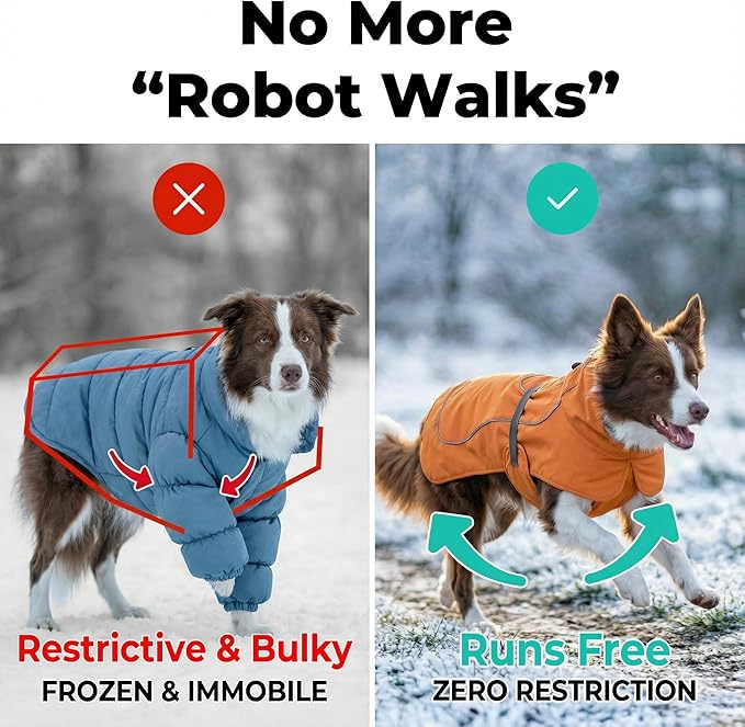 Softshell Dog Winter Vest, Fleece Lined Water-Repellent Jacket with Fur-Safe Buckle (No Hook & Loop) for Hiking, Adjustable Reflective Winter Coat for Active Dogs (Aurantium, X-Large)
