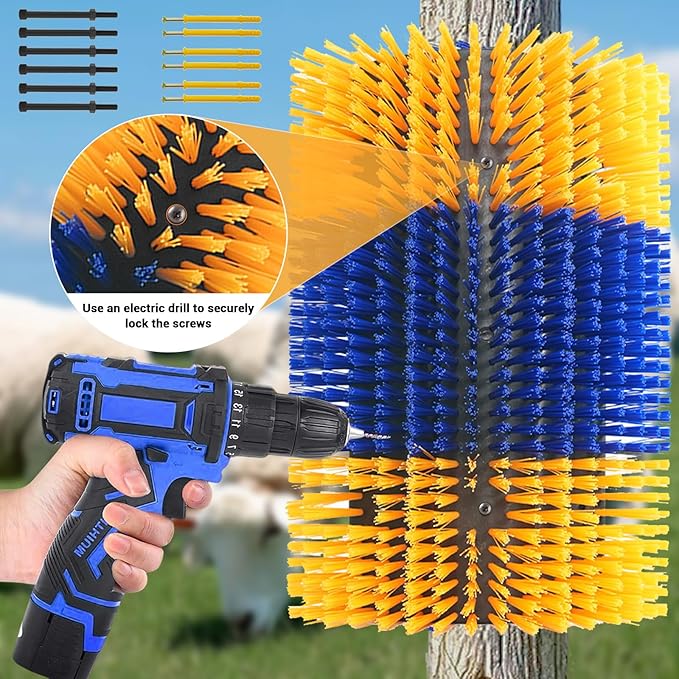 2PCS Livestock Scratching Brush,Extra Large Size Livestock Scratching Brush, Massage Grooming Kit for Cattle, Sheep, Pig, Animal Back Scratching & Itch Relief, Blue-Yellow