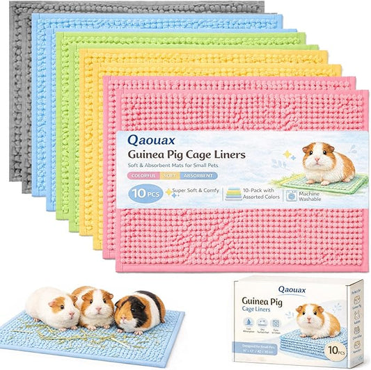 Guinea Pig Cage Liner, Washable Fleece Liners for Guinea Pig Cage, Soft Bedding Mats & Blankets for Small Animals (10 Pcs Mix, 24x16'')