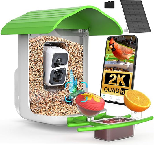 birdsnap® PAV-Bird Feeder with Camera,2K HD with 64GB Card, AI Identify Smart Bird House Cam Solar Panel,Live Stream,Motion Detection,Auto Record Video for Backyard Outdoors,Ideal Gift for Bird Lover
