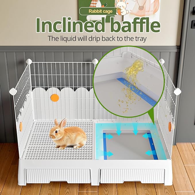 Oneluck Large Rabbit Cage Indoor,2-Story Bunny Hutch with Rasied Urine-Proof Walls, Leak-Proof Trays, Wheels,37" L x22 W x 30" H for Rabbits, Chinchillas, Guinea Pig and Small Animals