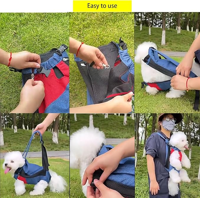 Lightweight Pet Backpack Carrier for Small Dogs & Cats - Easy-Fit Adjustable Straps, Basic Legs-Out Design, Durable for Daily Use (Fits Pets Under 15lb) (Red-Blue Color-Blocked, XX-Large)