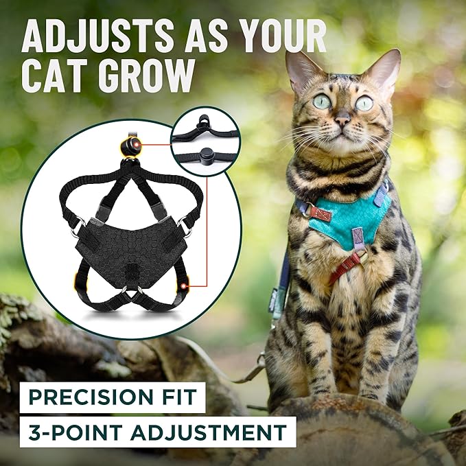 Houdini™ Escape Proof Cat Harness and Leash Set by OutdoorBengal – Tactical Vest for Walking – Comfy, Adjustable and Lightweight - Houdini Cat Harness Escape Proof for Cats + Cat Leash (Multicolor, M)