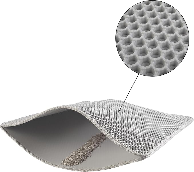 Cat Litter Mat - 30x24-Inch Waterproof Litter Box Mat with Dual-Layer Honeycomb Design for Trapping Litter - Slip-Resistant Cat Mat by PETMAKER (Gray)