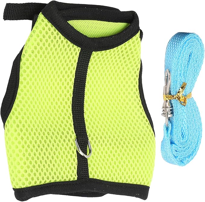 Pet Mesh Traction Harness Chest Back Leash Rabbit Guinea Pig Supplies Mesh Comfortable Adjustable Small Pets (Fruit Green)