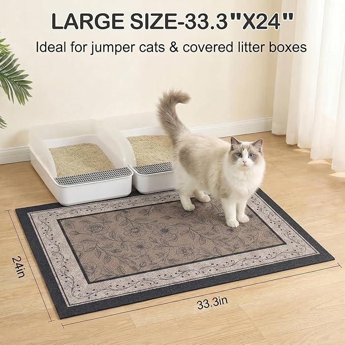 Glittme Cat Litter Mat with Non-Slip Bottom Litter Box Mat 33"X22" Litter Trapping Mat Easy to Clean Washable Cat Food Mat for Kitty,L