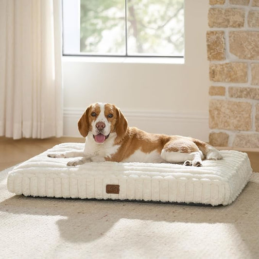 Bedsure ComfyFleece™ Cute Dog Bed, Large Sized Dog Crate Pillow 35x22 Cream | Aesthetic Crate Bed for Balanced Support Cute Chopped Foam Pad with Removable Washable Cover Non-Slip Waterproof Cozy Pet Mat