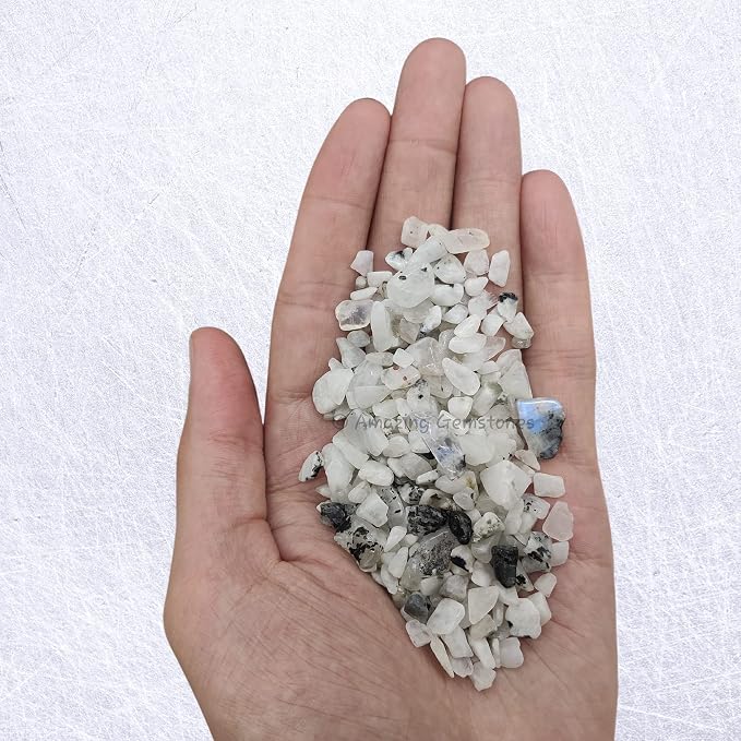 Amazing Gemstone Rainbow Moonstone Crystal Chips Aquarium Gravel Rocks - Bulk Fish Tank Gravel, Small Tumbled Stone Chips and Tiny Crystals for Decoration (Natural AAA Grade Gemstones)