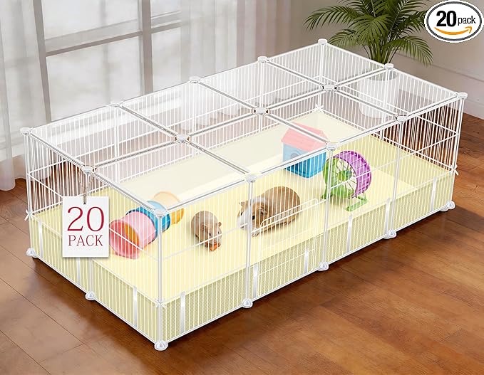 VISCOO 20 Panels Guinea Pig Cages, 48" x 24" x 16" DIY Small Animal Playpen with Transparent Top & Waterproof Mat, Enclosed Rabbit Cage for Bunny, Guinea Pigs, Hamsters, Metal Wire Yard Fence