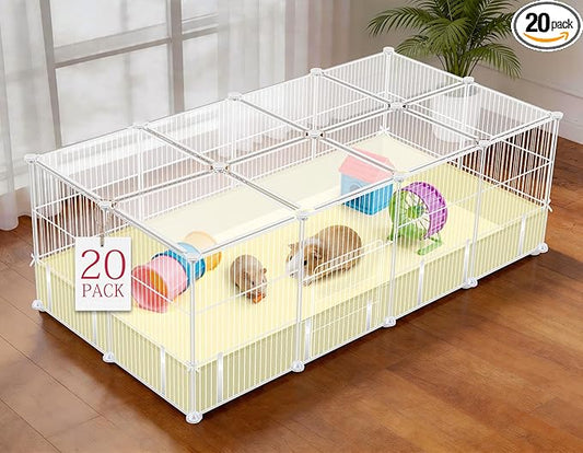 VISCOO 20 Panels Guinea Pig Cages, 48" x 24" x 16" DIY Small Animal Playpen with Transparent Top & Waterproof Mat, Enclosed Rabbit Cage for Bunny, Guinea Pigs, Hamsters, Metal Wire Yard Fence