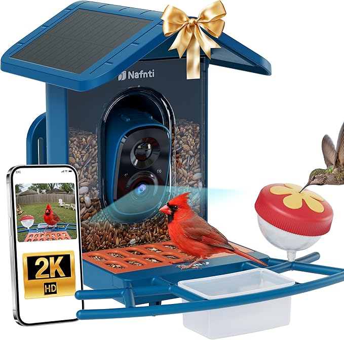 Smart Bird Feeder with Camera Solar Powered, 5GHz/2.4GHz, 2K HD Live View, AI Bird Species Identify, Instant Arrival Alerts, Weatherproof Outdoor Bird Feeder Camera, Best for Bird Lovers