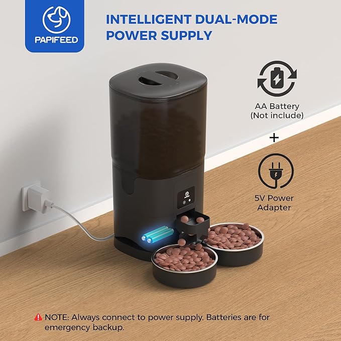 PAPIFEED Automatic Cat Feeder 2 Cats, 2.4G WiFi Cat Food Dispenser with App, 7L Slow Feeder Timed Cat Feeder for Dry Food, 10 Meals/Day, 12 Portions/Meal, Smart Pet Feeder for Dog, Black