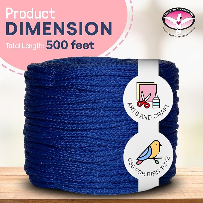 Super Bird Creations SB50029 Braided Polly Rope - Ideal for Making Bird Toys & Crafting - Hollow & Polyethylene Rope, 1/8" Diameter & 500 Meters Long - Vibrant Orange