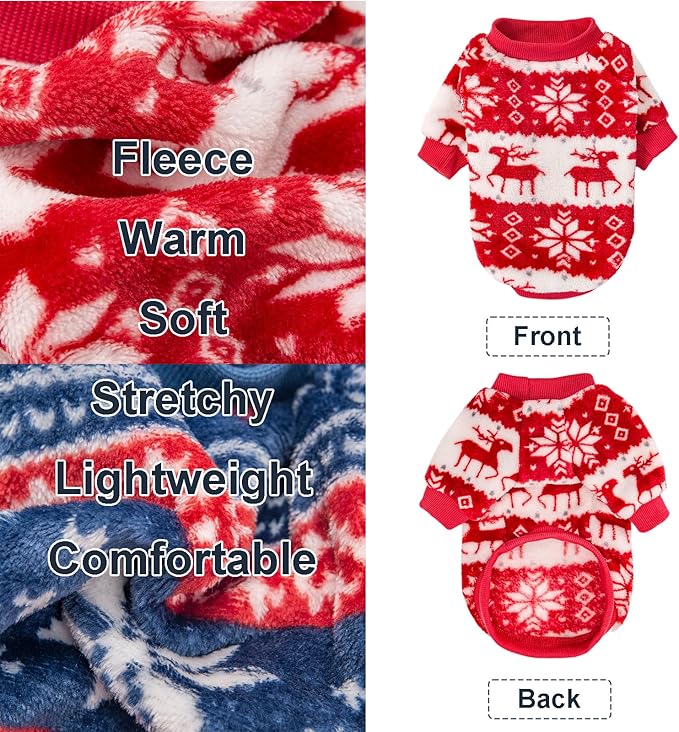 Dog Sweater, 2 Pack Dog Sweaters for Small Dogs, Dog Clothes for Small Dogs Girl Boy, Ultra Soft and Warm Puppy Sweater Dog Coat for Winter Christmas (XXS, Xmas Red+Xmas Blue)