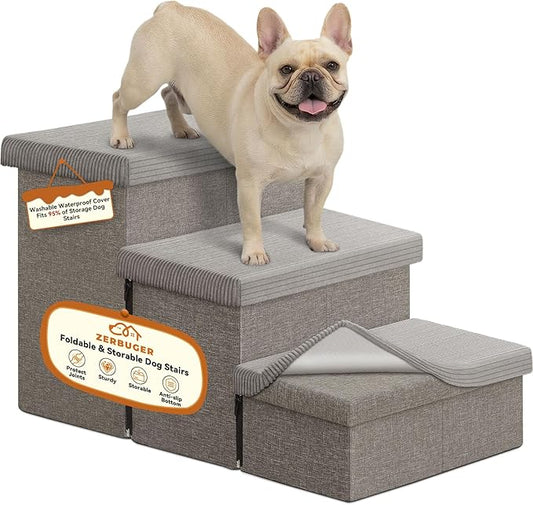Zerbuger Dog Stairs 23" H, 4-Step Wider Dog Steps for High Beds Window, Folding Storage Pet Stairs Gift for Small/Medium/Large Old Dogs Cats, Ramp for Climbing Car Up to 200 lbs (Gray, with Condo)