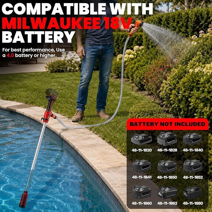 Cordless Stick Water Transfer Pump for Milwaukee 18V Batteries (Tool Only) | 720 GPH Brushless Electric Submersible Pump, Portable Sump & Utility Pump for Pool, Garden, Pond, Boat & RV