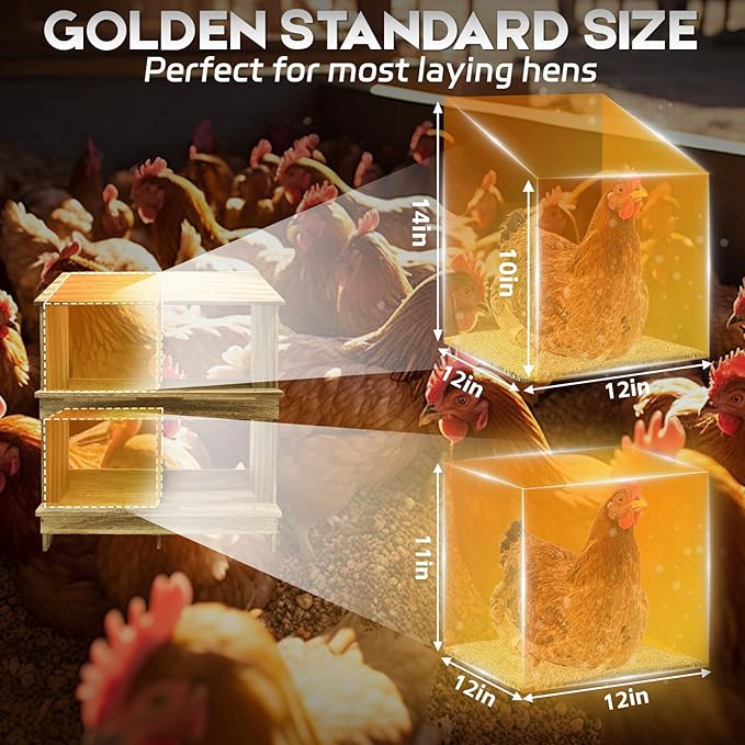 Wooden 4 Holes Chicken Nesting Boxes for Laying Eggs, Gold Standard Two-Tier Nest Box for Chickens, Farmhouse Series Laying Boxes for Hens, Ducks and Birds