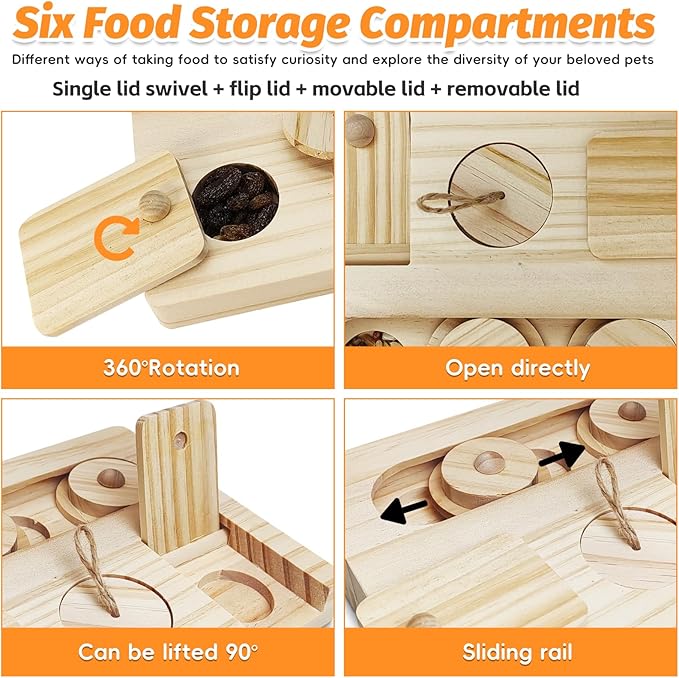 PINVNBY Guinea Pig Foraging Toy Sniff n' Snack Bunny Chew Toys Small Animal Wooden Enrichment Toys with 2 Balls Interactive Treat Dispenser for Rabbit Hamster Chinchillas Rats and Gerbils