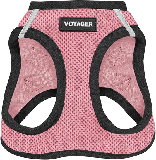 Best Pet Supplies Voyager Step-in Air Harness - All Weather Mesh, Reflective, No Pull Harness for Dogs, Cats - Secure with Hook & Loop Fastener, Buckle, Double D-Rings - Pink/Black Trim, XXXS