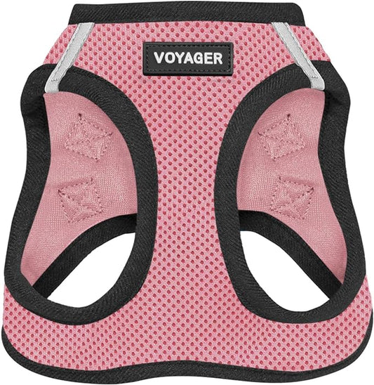 Best Pet Supplies Voyager Step-in Air Harness - All Weather Mesh, Reflective, No Pull Harness for Dogs, Cats - Secure with Hook & Loop Fastener, Buckle, Double D-Rings - Pink/Black Trim, M