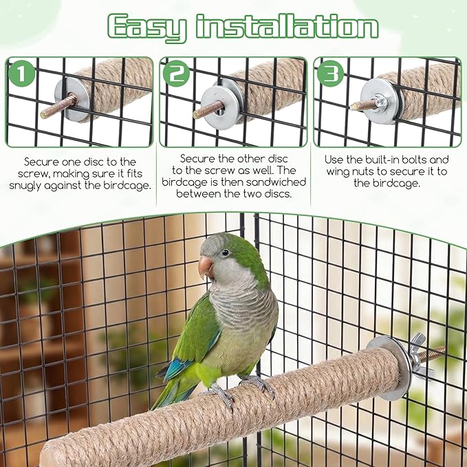 2 PCS Bird Toys for Parakeets Bird Perches Natural Bird-Perches with Rope Wood Parrot Perch Stand Rope Perches for Bird-Cages Accessories for Parakeet Cockatiel Budgie Conures Lovebirds