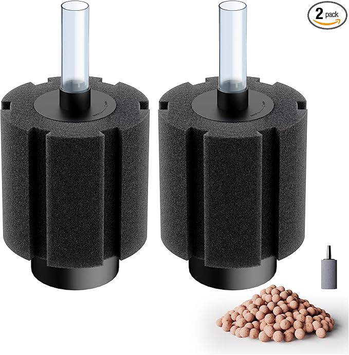 Aquarium 2 Pack 50-80 Gallon Sponge Filter with Ceramic Media and Air Stone Quiet Fish Tank Filters fit Breeding Fry Betta Shrimp Fish Tank