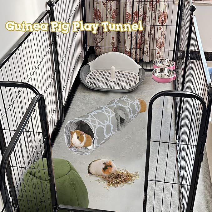 LUCKITTY Plush Inside Stright Shape Small Animals Tube Tunnel with Interactive Ball for Guinea Pig, Hamster, Chinchilla, Hedgehog Hiding and Resting, Geometric Grey
