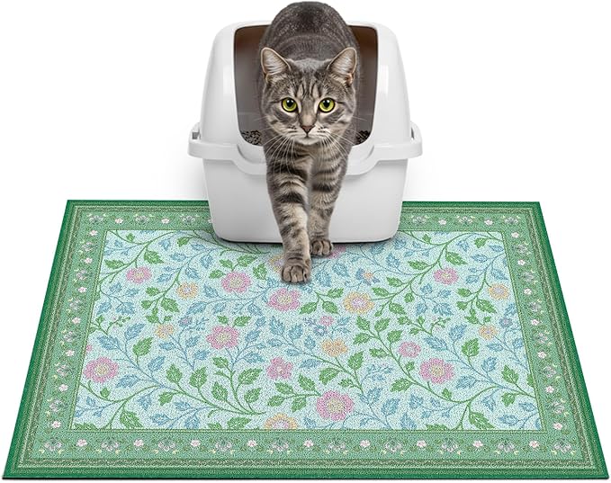 Glittme Cat Litter Mat with Non-Slip Bottom Litter Box Mat 24"X15" Litter Trapping Mat Easy to Clean Washable Cat Food Mat for Kitty,S