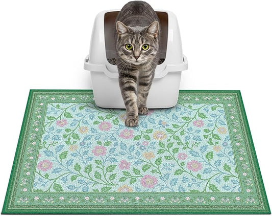 Glittme Cat Litter Mat with Non-Slip Bottom Litter Box Mat 24"X15" Litter Trapping Mat Easy to Clean Washable Cat Food Mat for Kitty,S