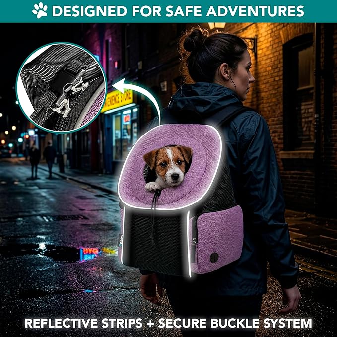 PetAmi Adjustable Cat & Dog Front Chest Carrier Backpack, Ventilated for Hiking & Camping, Max 10 lbs, Purple