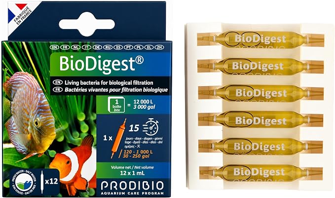 Prodibio Bio Digest, Nitrifying Bacteria, 12/1 mL Vials, for 50 Gallons+ | Fresh and Salt Water, 1 vial up to 50 gal/15 days