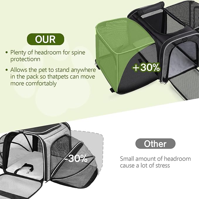 Pecute Cat Carrier Expandable, Extra Large Pet Carrier Bag, Foldable Cat Carrier Bag with Breathable Mesh, Pet Carrier Transport Bag for Dogs and Cats, with Shoulder Strap and Pet Bowl, Black