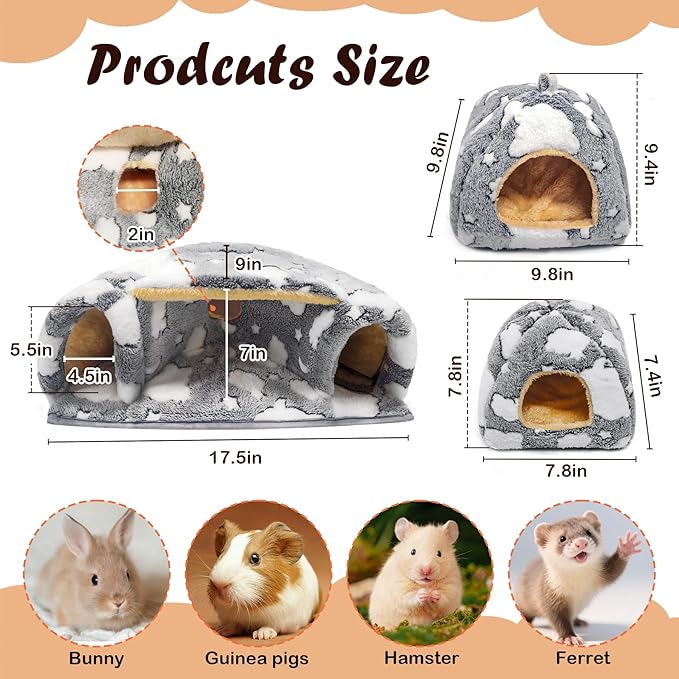 3PCS Guinea Pig Tunnel Set Washable Guinea Pig Houses and Hideouts Small Animals Hideout Tubes for Hamster Chinchilla Bunny Hedgehog Ferret Rat