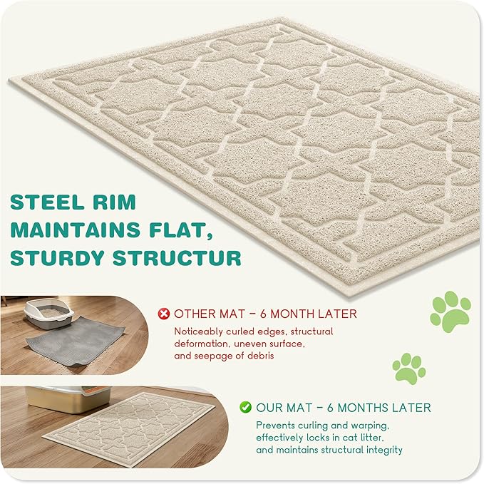 Yimobra Cat Litter Mat, Litter Trapping Waterproof Non Slip PVC Mat, Scatter Control Easy Clean for Litter Box, 47"x36", Beige