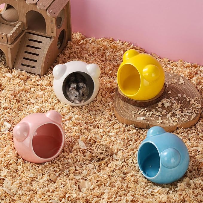 VanEnjoy 2 Pack Ceramic Hamster Hideout Red and Blue Small Animal Hides for Gerbils Mice Cute Summer Cooling Houses for Cage Accessories