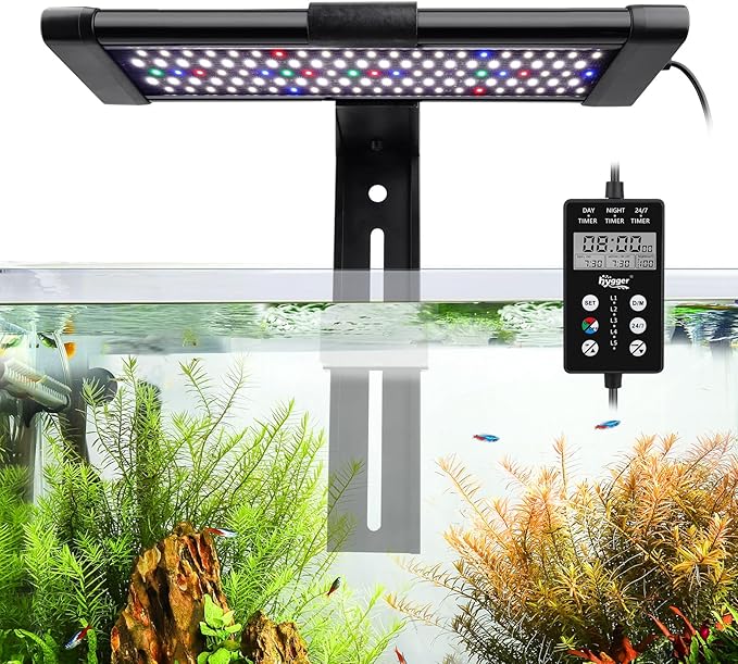 hygger Small Clip On Aquarium LED Light, Custom Daylight-Moonlight & 24/7 Mode, 12-18 in Full Spectrum Fish Tank Light, 8 Colors Adjustable Brightness Auto On Off with Memory for Planted Tank