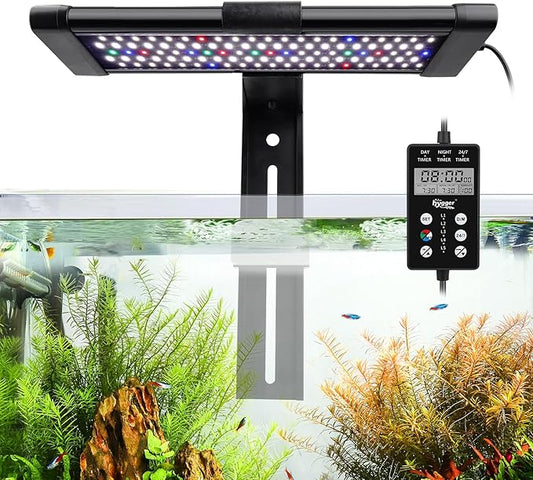 hygger Small Clip On Aquarium LED Light, Custom Daylight-Moonlight & 24/7 Mode, 12-18 in Full Spectrum Fish Tank Light, 8 Colors Adjustable Brightness Auto On Off with Memory for Planted Tank