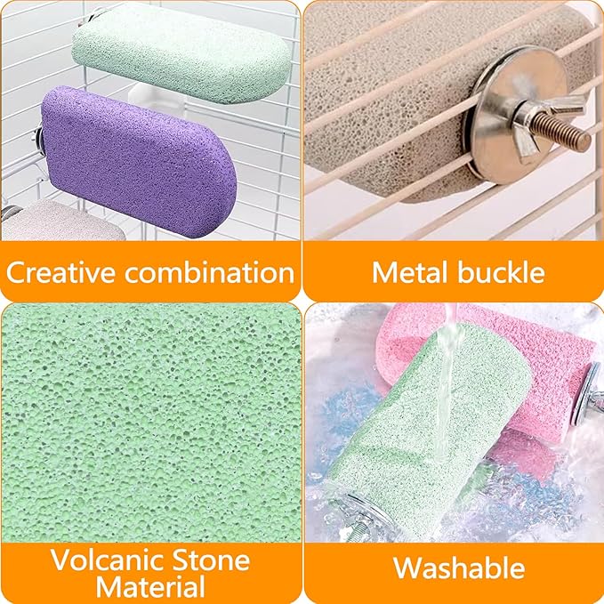 4 PCS Bird Beak Grinding Stone,Bird Perch Stands,Parrot Calcium Perch Platform,Parakeet Pumice Lava Beak Grinding Block Claws Trimmer Climbing Chewing Toys for Budgie Cockatiel Conure Lovebird
