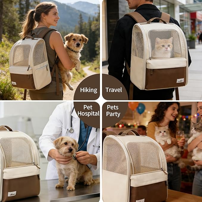 wakytu Cat Carrier Backpack,Steel Wire Frame More Stable,600D Wear-Resistant Oxford Fabric, Dog Carrier Cat Backpacks Suitable for Travel,Beige