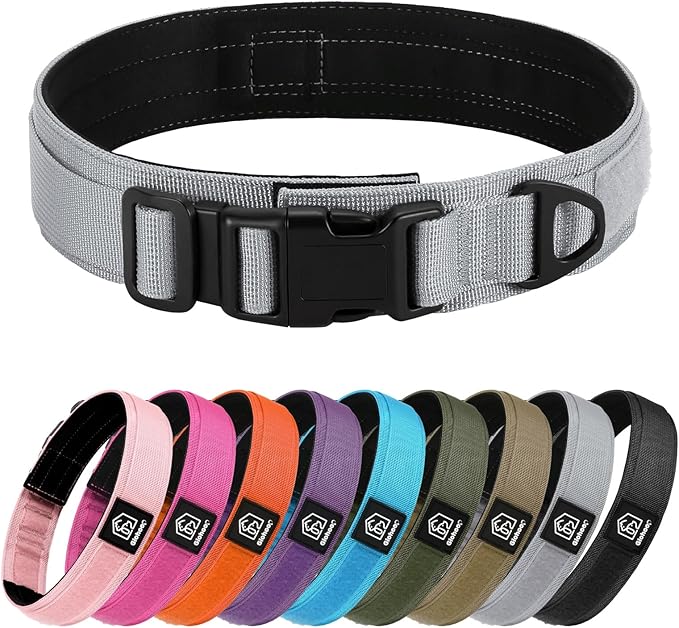 Tactical Durable Dog Collar, Metal D-Ring, Adjustable Heavy Duty Dog Collar with Heavy Quick-Release Buckle for Medium Large Dogs (Gray, S)