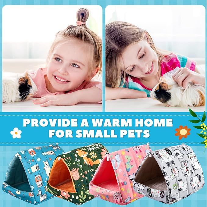 Cinnvoice 4 Pcs Guinea Pig Hideout, Guinea Pig Bed Tunnel, Rabbit Washable Small House Cage Accessories for Bunny Hedgehog Mouse Chinchillas Hamsters Ferrets Bearded Dragons Rats (Wonder Tale,7.9 in)