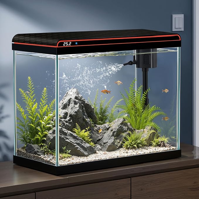20 Gallon Glass Fish Tank, Betta Smart Aquarium Kit, Large Aquarium Starter Kits Self Cleaning with 3 Types of LED Lights and Filter Water Pump, Water Temperature Detection Ultra Quiet Gift for Kid