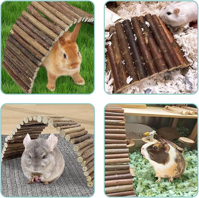 Tfwadmx Wooden Hamster Bridge, Extra Large - Small Animal Bendy Bridge Tunnel Hut Hideout Ladder Hideaway Climbing Chew Toy for Gerbil Guinea Pig Chinchilla Rabbit Ferret Hedgehog Rat Gerbil