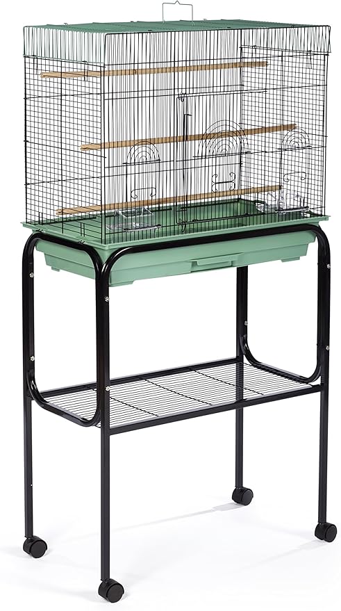 Prevue Pet Products Bird Cage Stand with Shelf - Medium Metal Cage Stand with Rolling Wheels, Bird Stands for Inside, Mid-Height Shelf for Cage Accessories, Toys, and Storage - Black